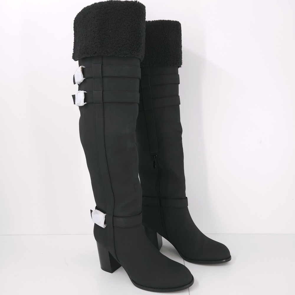 Journee Collection Alyza Over The Knee Buckle Sherpa Black Boots Womens Size 8